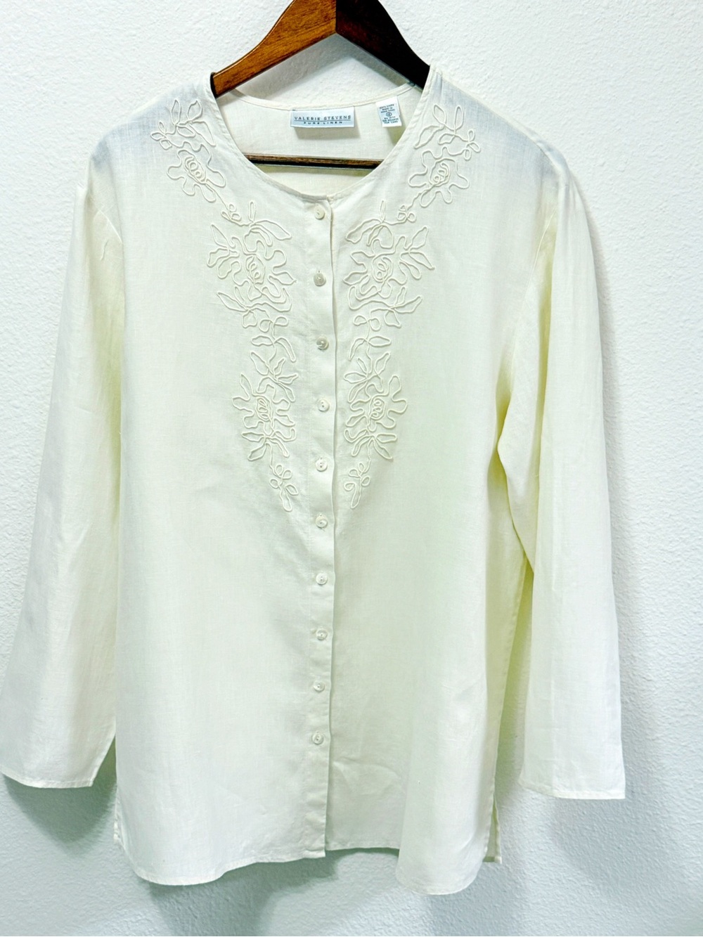 Cream Embroidered Button-Front Blouse - Picture 5 of 14